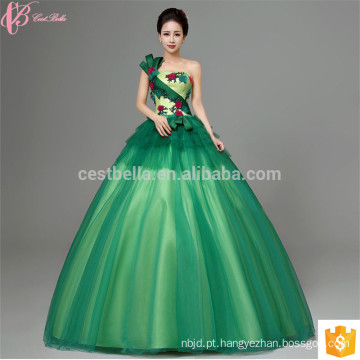 2017 New Design One Shoulder Green floral prom maxi vestido de casamento casado longo